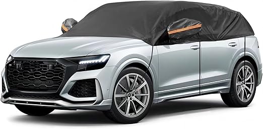 Half Car Cover for SUV(184"-212"), Windshield Snow Cover Hail Protector Car Cover Sunroof Cover for Dustproof Sunproof, Universal Black SUV Car Cover for Waterproof All Weather.