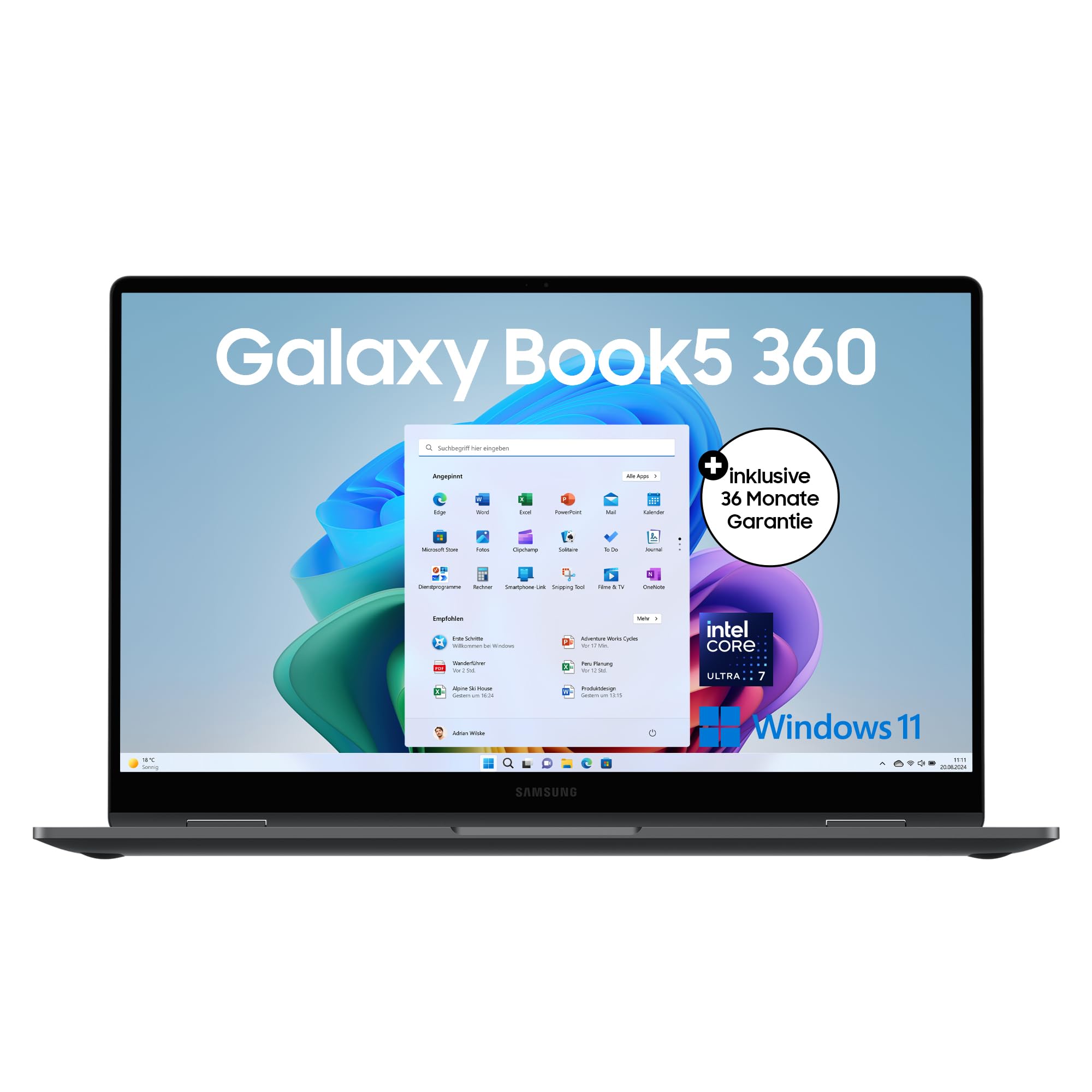 Samsung Galaxy Book5 360 15,6" 2-in-1-Laptop, Convertible AI-Notebook mit Intel Core Ultra 7 Prozessor, 16 GB RAM, 512 GB Speicher, Moonstone Gray, 3 Jahre Herstellergarantie [Exklusiv bei Amazon]