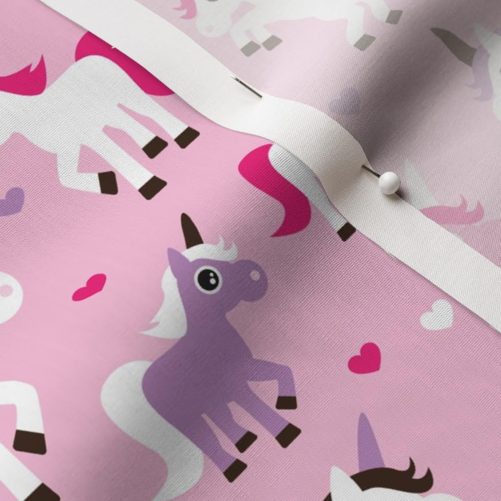 Spoonflower Fabric - Pink Unicorn Horse Love Girls Adorable Girl Fairy Tale Fantasy Horses Printed on Cotton Poplin Fabric by The Yard - Sewing Shirting Quilting Dresses Apparel Crafts