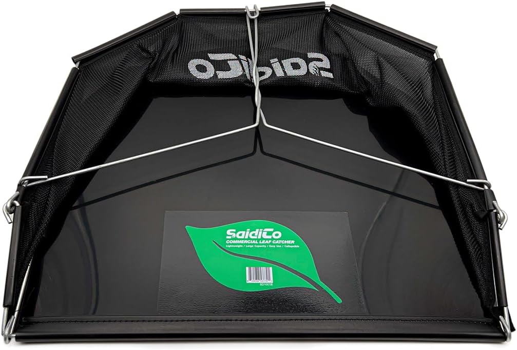 SaidiCo Commercial Leaf Grass Catcher, Black Mesh Collapsible Lawn Bag with Metal Frame
