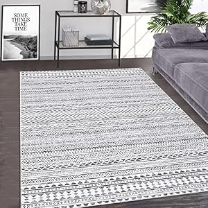 GarveeHome Washable Rug 6x9 Large Boho Rug Non Slip Low Pile Geometric Rug Indoor Throw Floor Cover Farmhouse Bohemian Rug Stain Resistant Moroccan Carpet for Living Room Bedroom Home Decor,