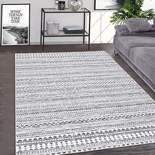 GarveeHome Washable Rug 6x9 Large Boho Rug Non Slip Low Pile Geometric Rug Indoor Throw Floor Cover Farmhouse Bohemian Rug Stain Resistant Moroccan Carpet for Living Room Bedroom Home Decor,
