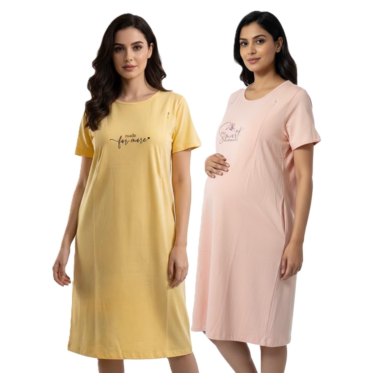 Women's Maternity Feeding T-Shirt Dress | Hidden Nursing Zip | Soft Cotton Blend | 4-Way Stretch Fabric | Half Sleeve | Regular Fit-image-20