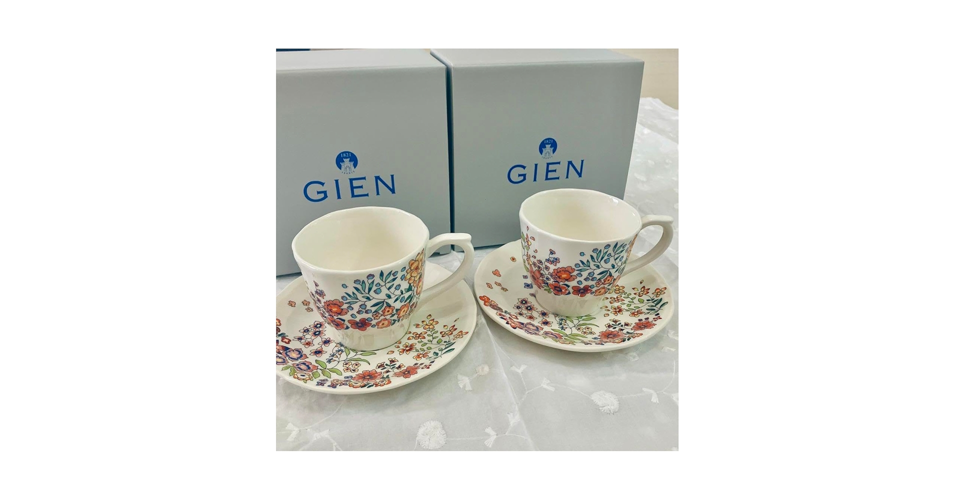 新品未使用　GIEN ジアン　ポエジー　ティーカップ&ソーサー　ペアカップ 新品未使用 GIEN ジアン ポエジー ティーカップ&ソーサー ペア