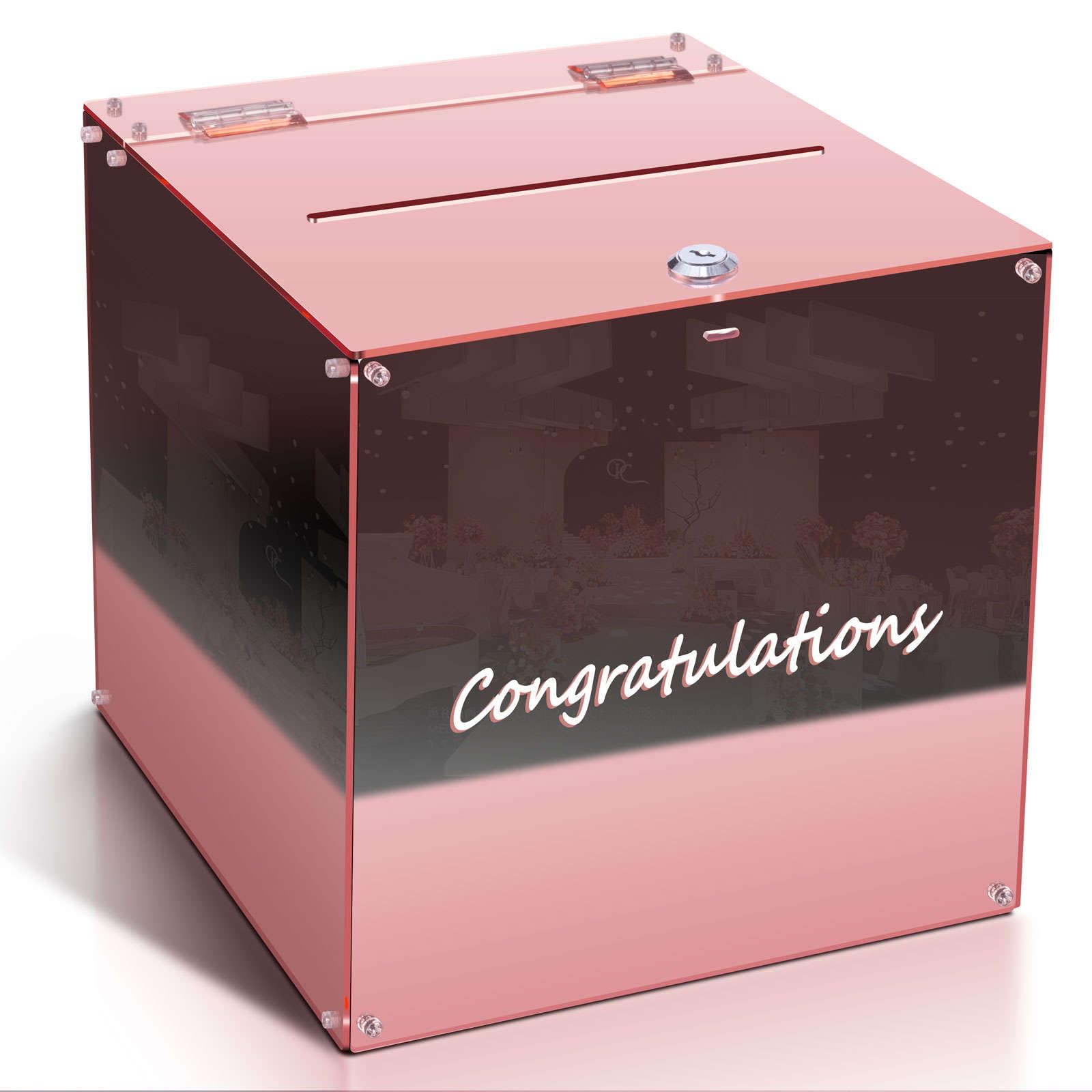 Generic Large Luxurious Card Box with Lock, Gift Money Card Box for Wedding Reception, Anniversary, Shower, Birthday Decorations (Rose Gold), 12in x 12in x 12in