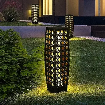 Solar Floor Lamp,Outdoor Floor Lamp,Solar Lanterns Outdoor Waterproof,Solar Powered Resin Wicker Outdoor Solar Lamp,Weather-Resistant Rattan Deck Light for Porch, Garden,Patio