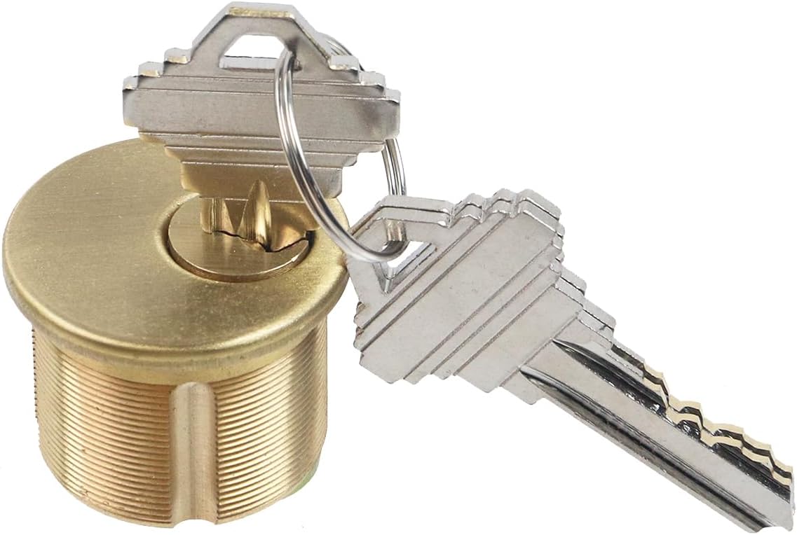 2 Pcs 1" Mortise Lock Cylinder Copper Security Door Locks Front Door and Exterior Gate Lockset Hardware with Keys, Gold