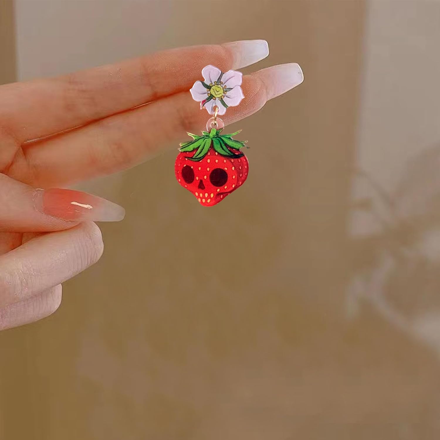 Summer Cute Fun Cartoon Earrings Gothic Punk Horror Acrylic Flower Strawberry Skull Stud Earrings for Women Unique Party Jewelry - Image 6
