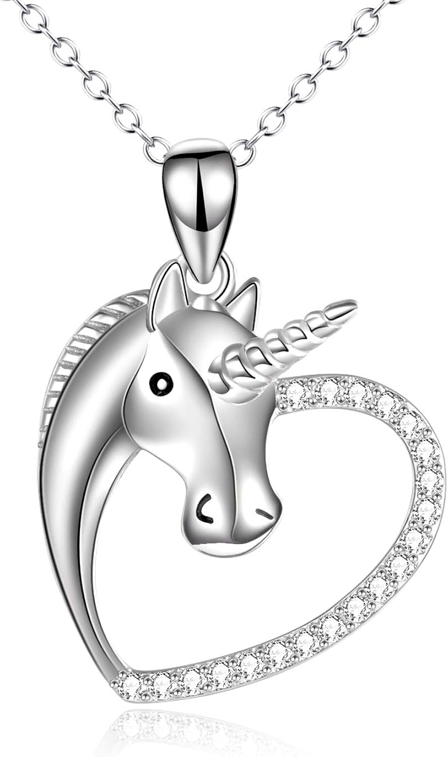 KINGWHYTE Collana da donna in argento Sterling con unicorno, a forma di