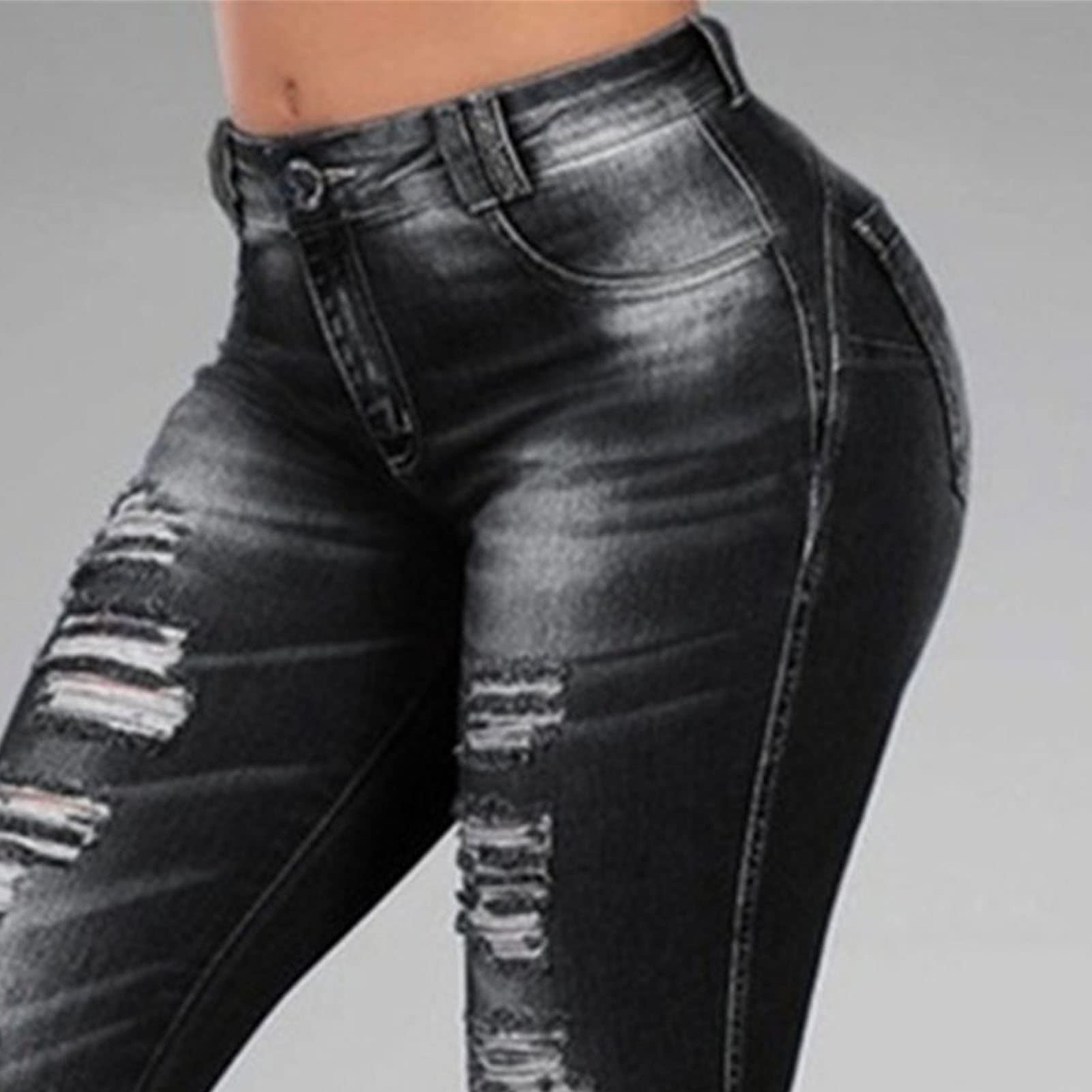 Maiyifu-GJ Women's Ripped Mid Rise Stretch Jeans Distressed Skinny Boyfriend Denim Pants Slim Fit Destroyed Butt Lifting Jean (Dark Grey,6X-Large)