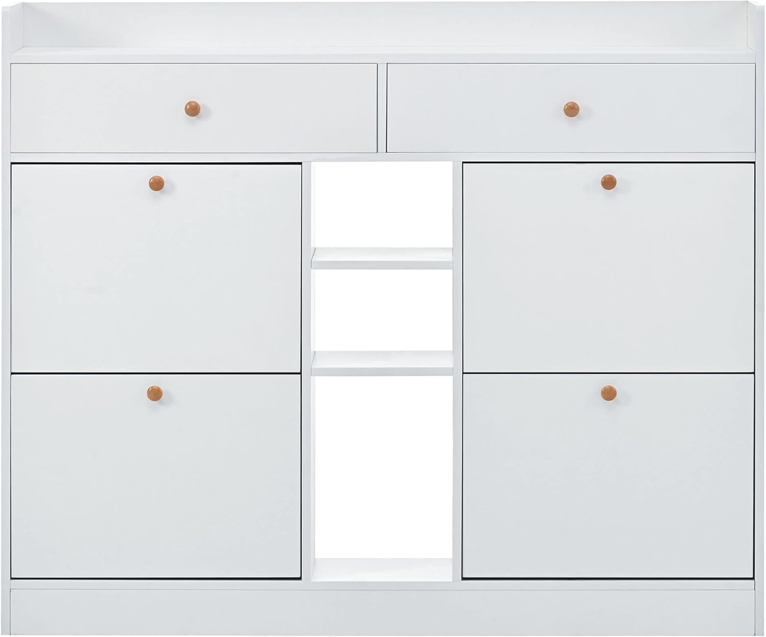 2-Tier Shoe Cabinet with 4 Flip for Entryway Modern Shoe Storage Cabinet with Drawers Freestanding Shoe Rack Storage Organizer for Hallway White