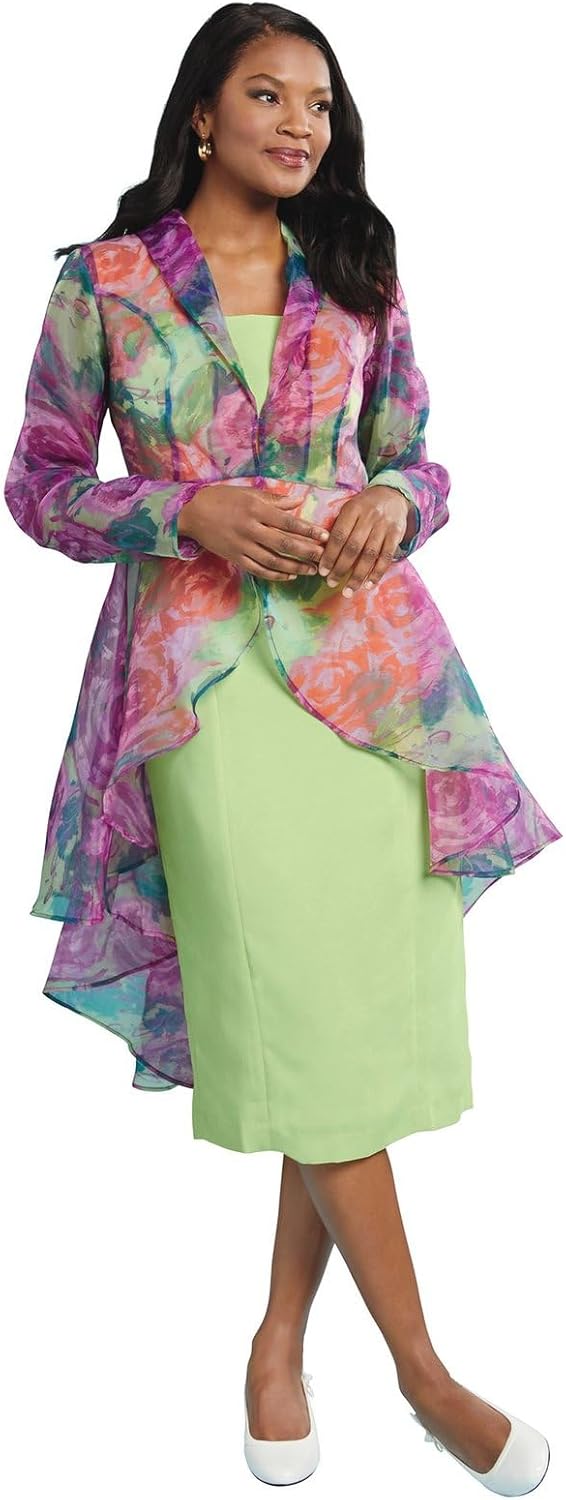 Masseys Printed Organza Jacket and Dress Suit