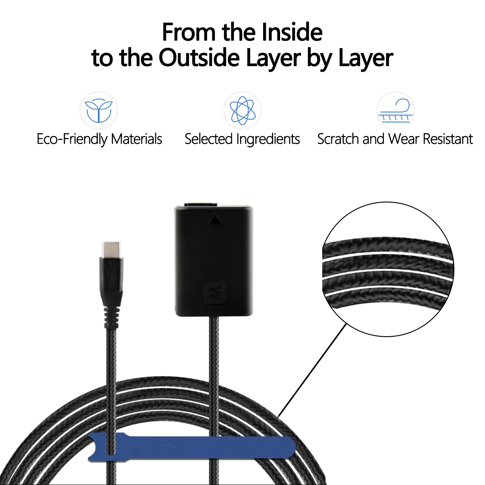 Cable de alimentación trenzado PD USB-C a NP-FW50 batería simulada AC-PW20 DC Acoplamiento para Sony Alpha A5100 A6500 A6400 A6000 A55 A7