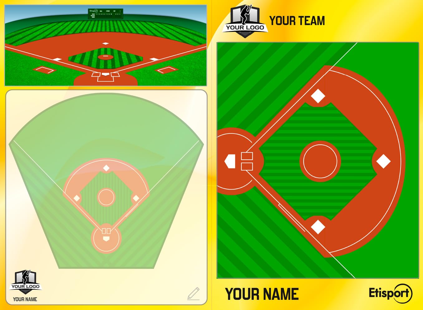 Pizarra táctica Beisbol para Entrenador Personalizada con Nombre y Escudo del Club. Tablero de borrado en seco