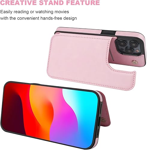 Miniatura 5 de Funda tipo cartera compatible con iPhone 15 Pro Max con soporte para tarjetas, funda de piel sintética con ranuras para tarjetas, doble cierre