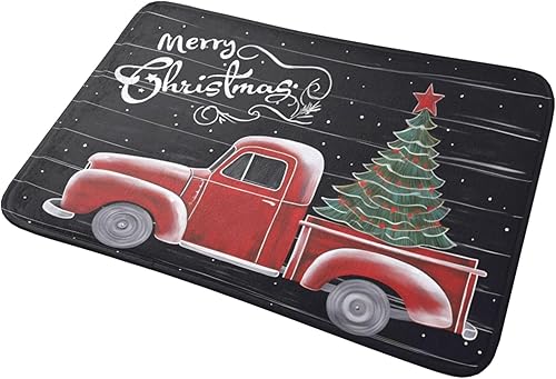 Miniatura 7 de Felpudo de bienvenida con texto en inglés "Merry Christmas" para entrada de nieve, tapete de cocina suave para interiores, árbol de Navidad, camión,