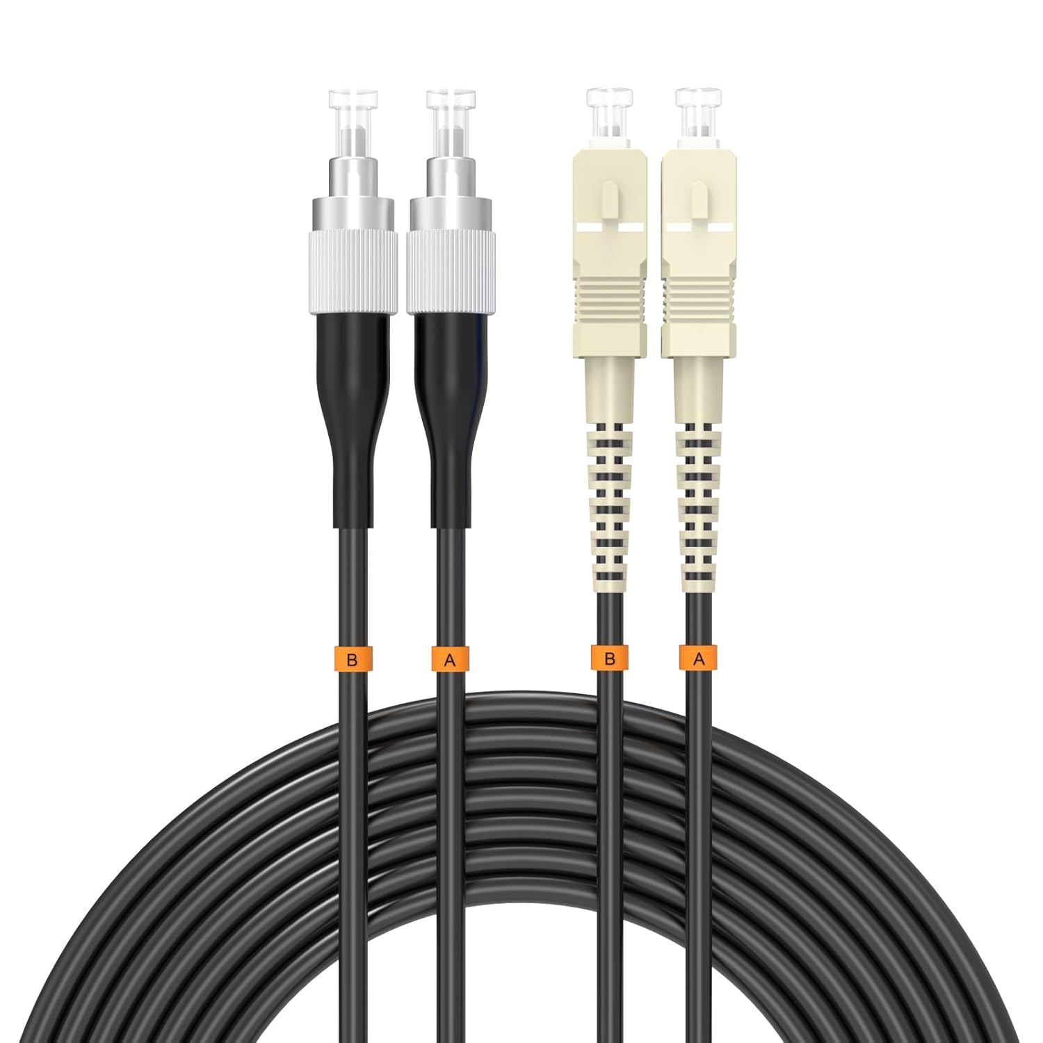 SC/UPC to FC/UPC Fiber Optic Cable, 30Meter/100ft OM2 Multimode Duplex 50/125μm, TPU Outdoor Armored Internet Fiber Optic Jumper Optical Patch Cord LSZH Black