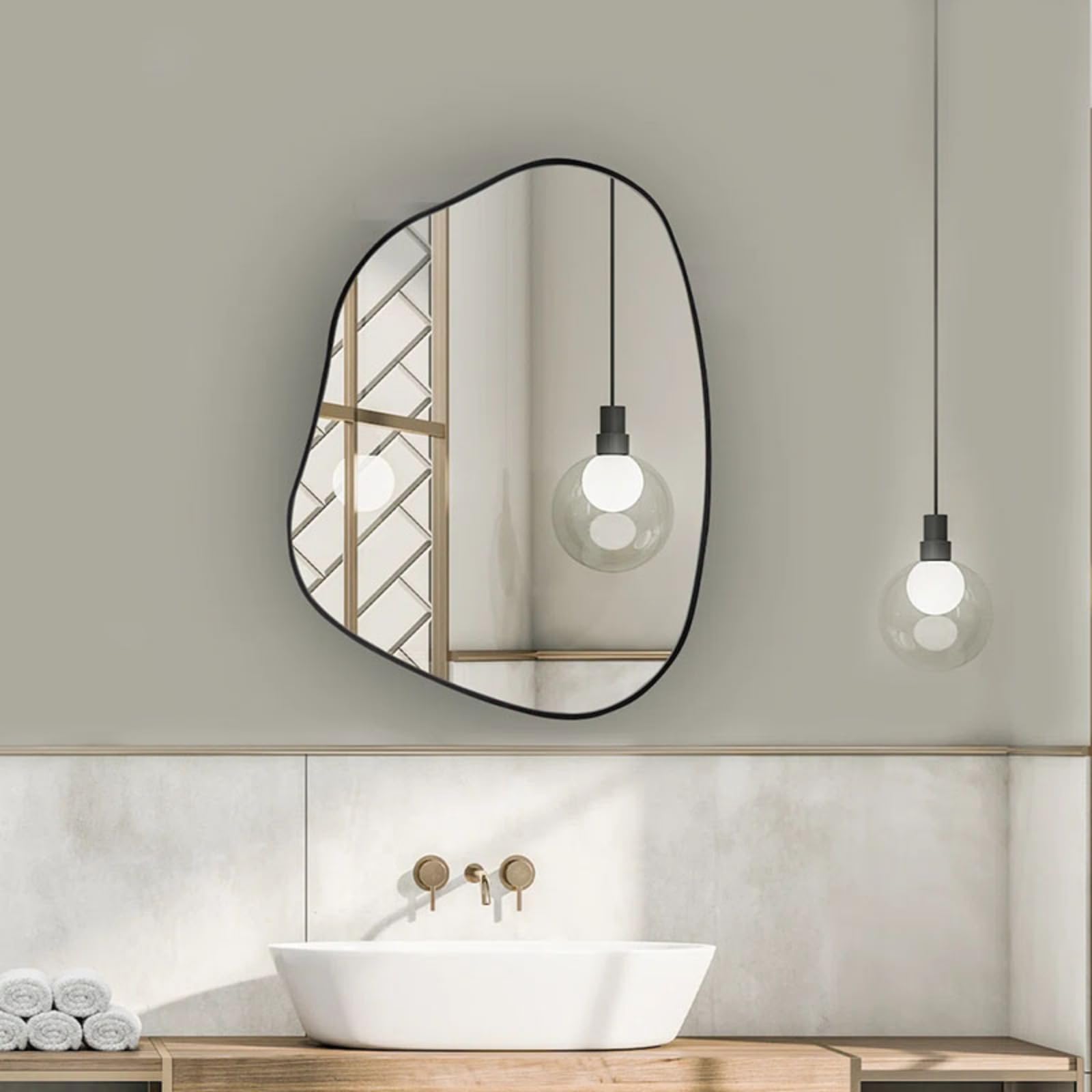 Specchio Espejo Irregular de Forma nórdica, Espejo de baño sencillo, Espejo de tocador de pared, Espejo Decorativo de pared de celebridades en línea, Negro, 60 * 80