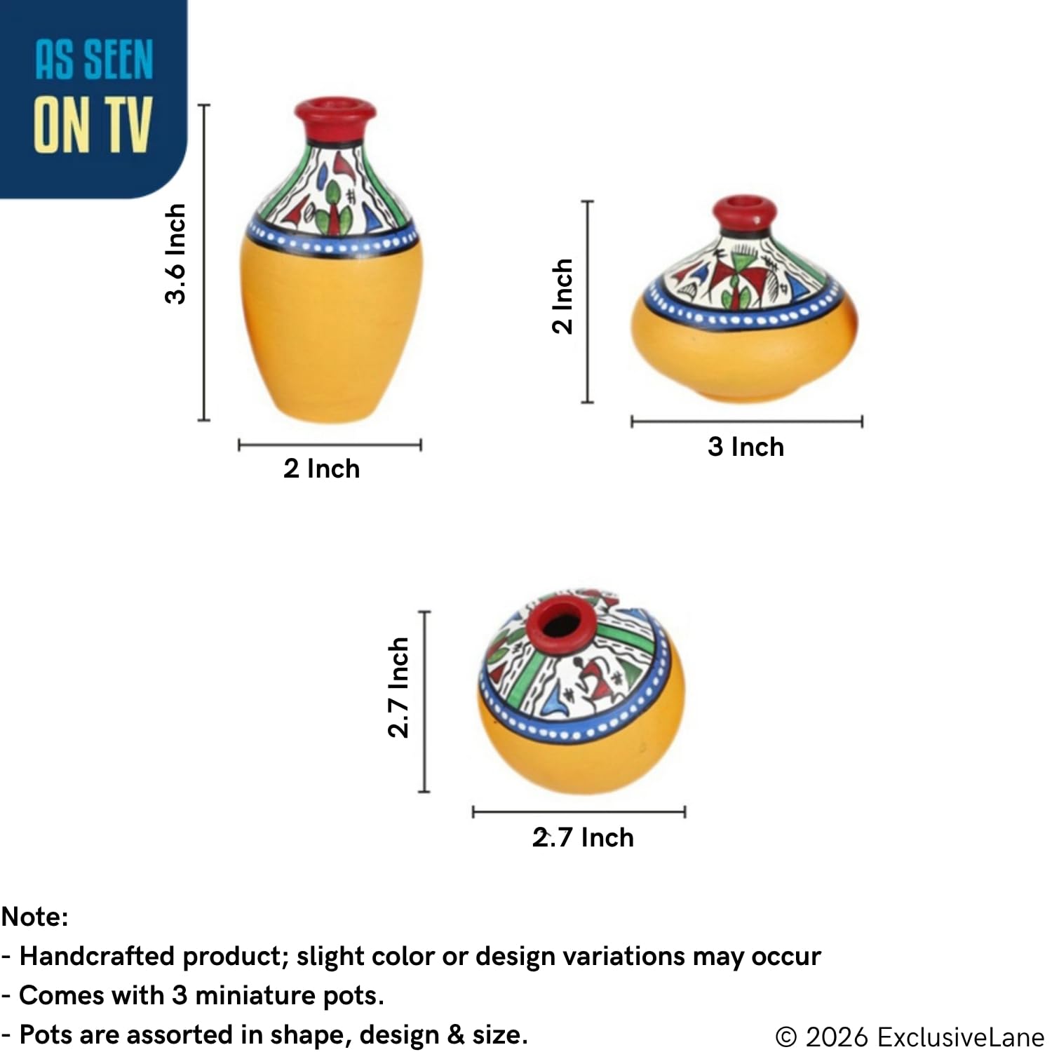 Warli Handpainted Terracotta Pots - Set of 3 -6