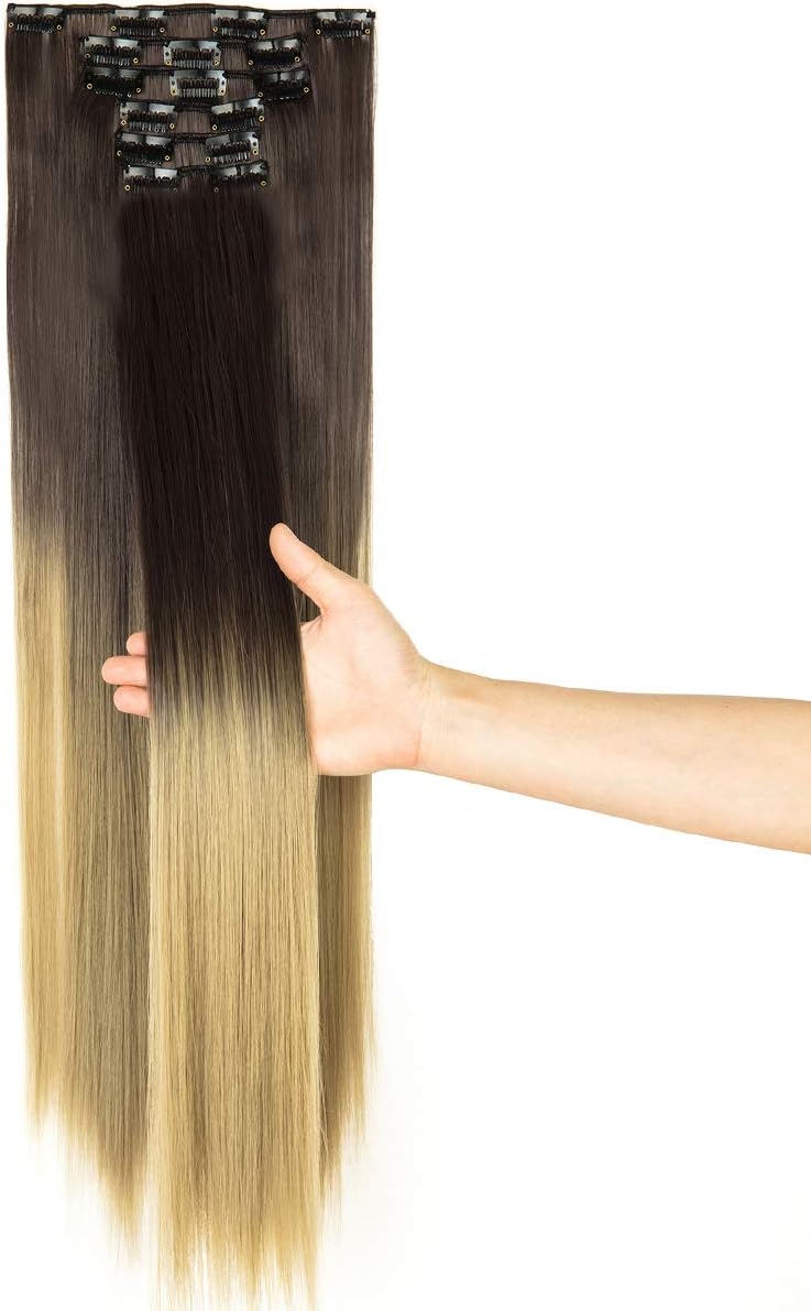 24"-26" Clip in Hair Extensions 6Pcs 16 Clips Curly Wavy Straight Thick Clip on Synthetic Hair Extension Hairpieces