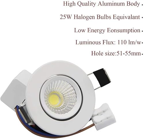 Miniatura 2 de Empotrable Downlight 3W 110V Dimmable Mini gabinetes proyectores Blanco Suave Librería Iluminación 3000K-3500K Armario Iluminación Recorte 2.087 in