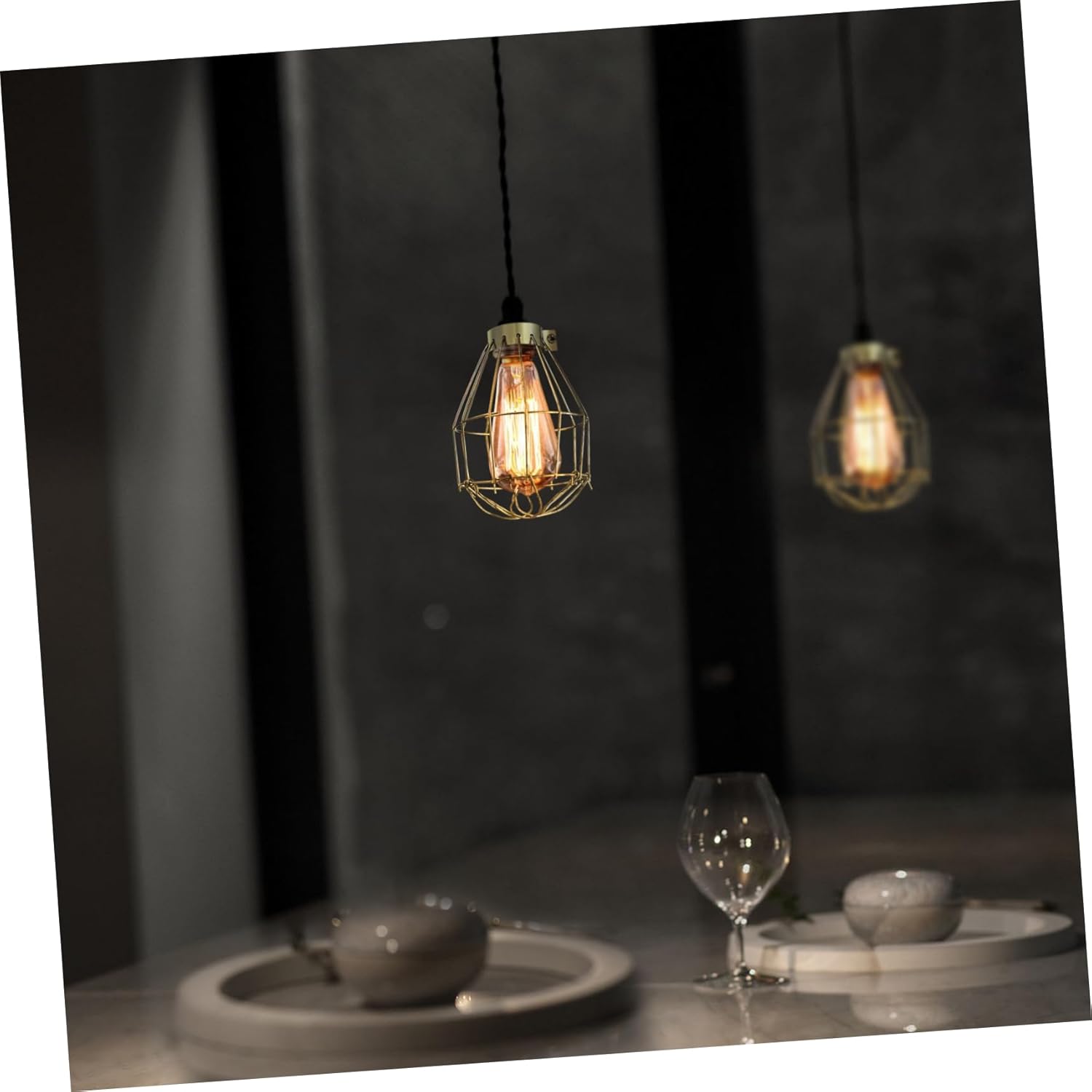 Beaupretty Black Iron Wire Lamp Shade: Metal Wire Lamp Basket Antique Industrial Metal Bulb Cage Guard for Ceiling Fan Pendant Light Bedside Table Top Lamp 6pcs