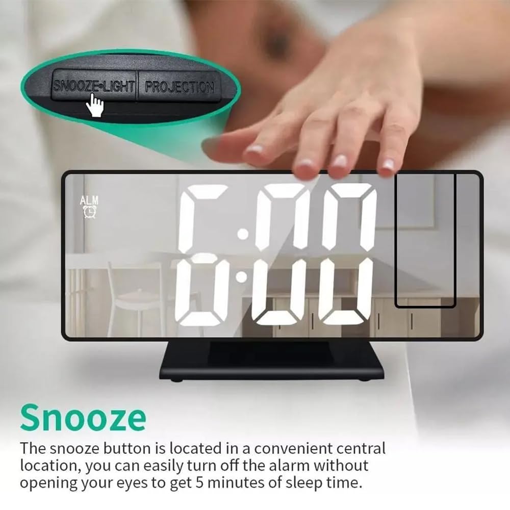JESWO Reloj Despertador con proyector de Techo, Reloj de proyección de Techo con rotación de 180°, Ajuste de Brillo LED, Reloj + Fecha + Temperatura + Modo Alarma
