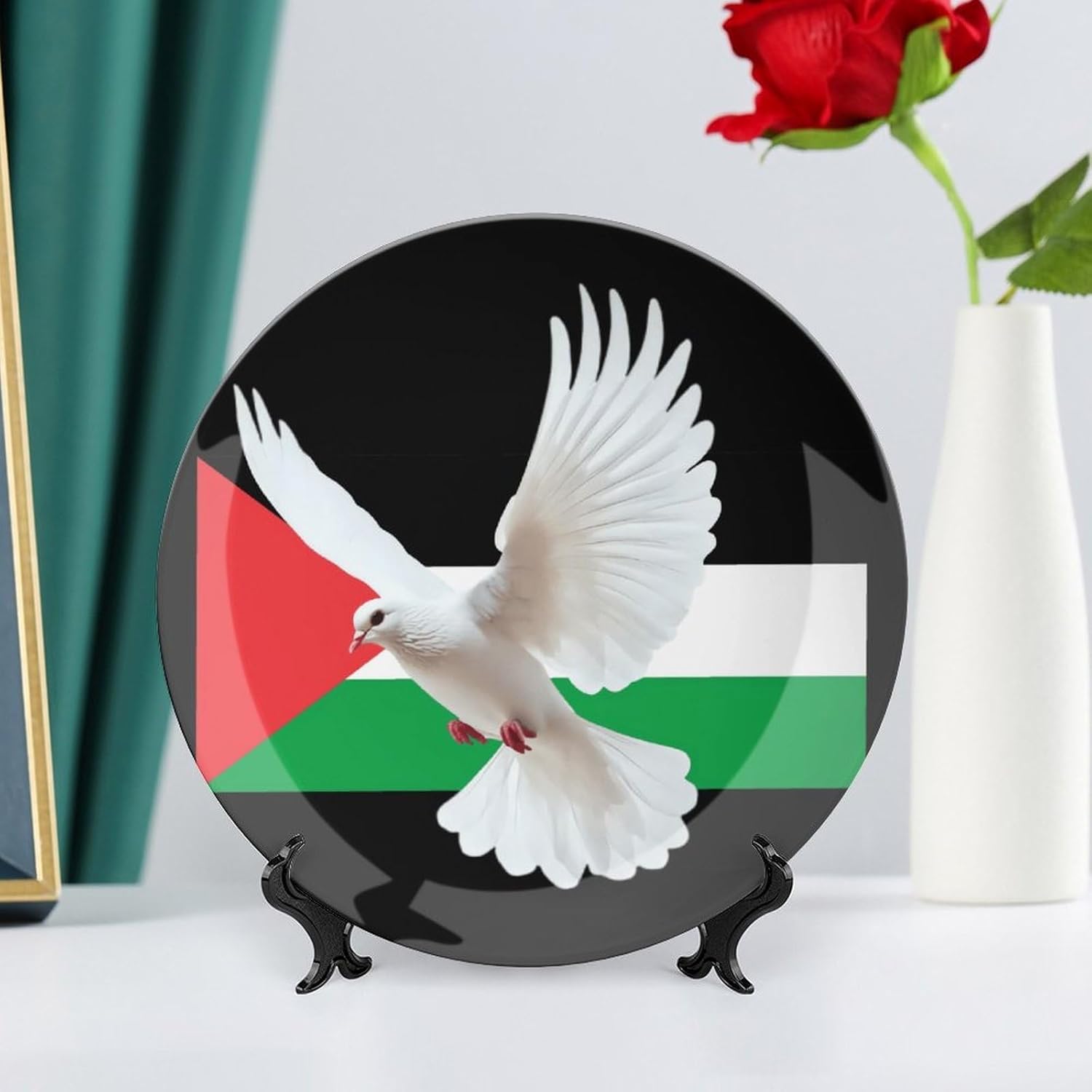 Free Palestine Palestinian Peace Printed Decorative Plate with Display Stand Handmade Ceramic Ornament Hanging Wall Decor for Foyer Home Office