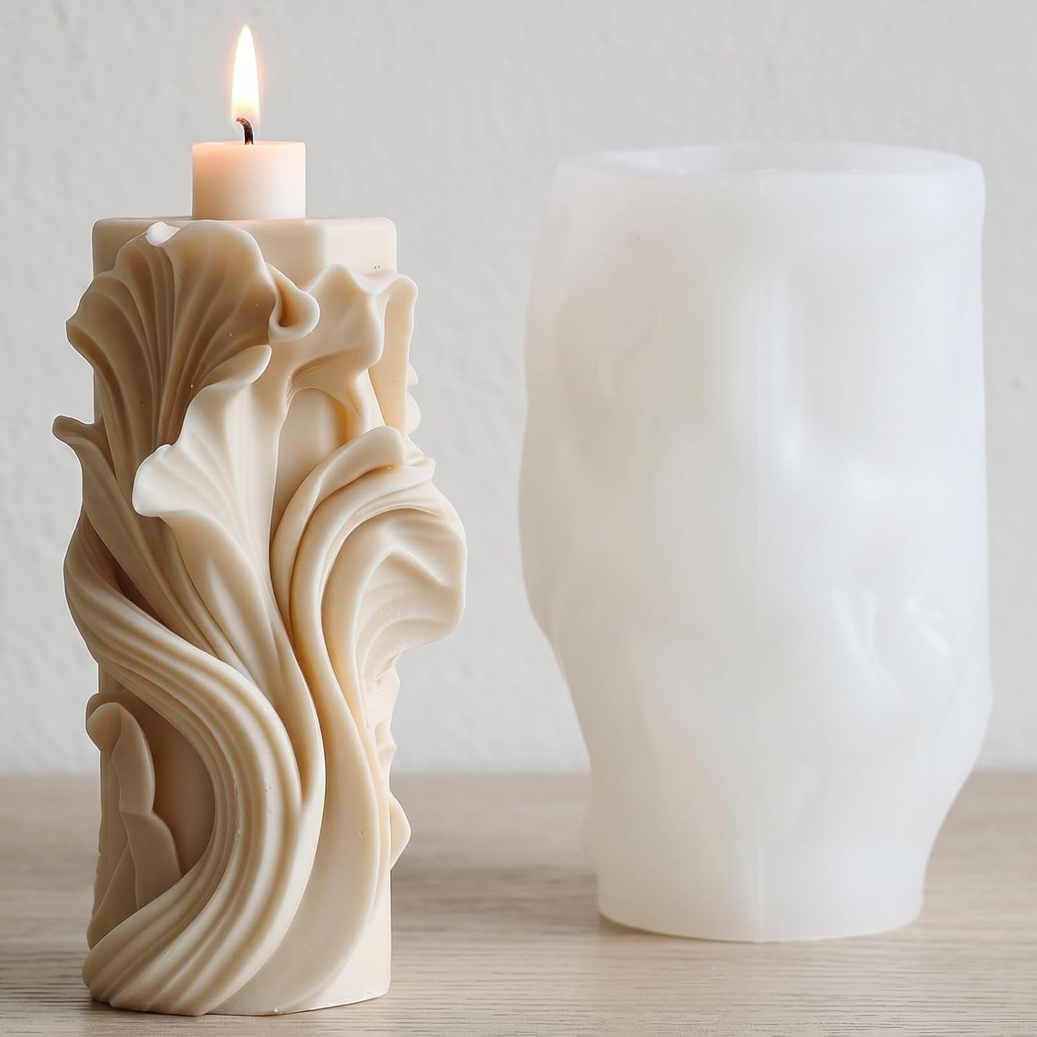 3D Wave Cylinder Silicone Candle Mold Geometric Relief Candle Mold