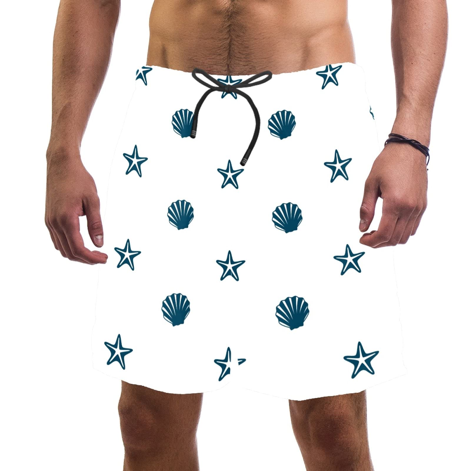 Short de bain pour homme à séchage rapide avec doublure maille et motif coquillage