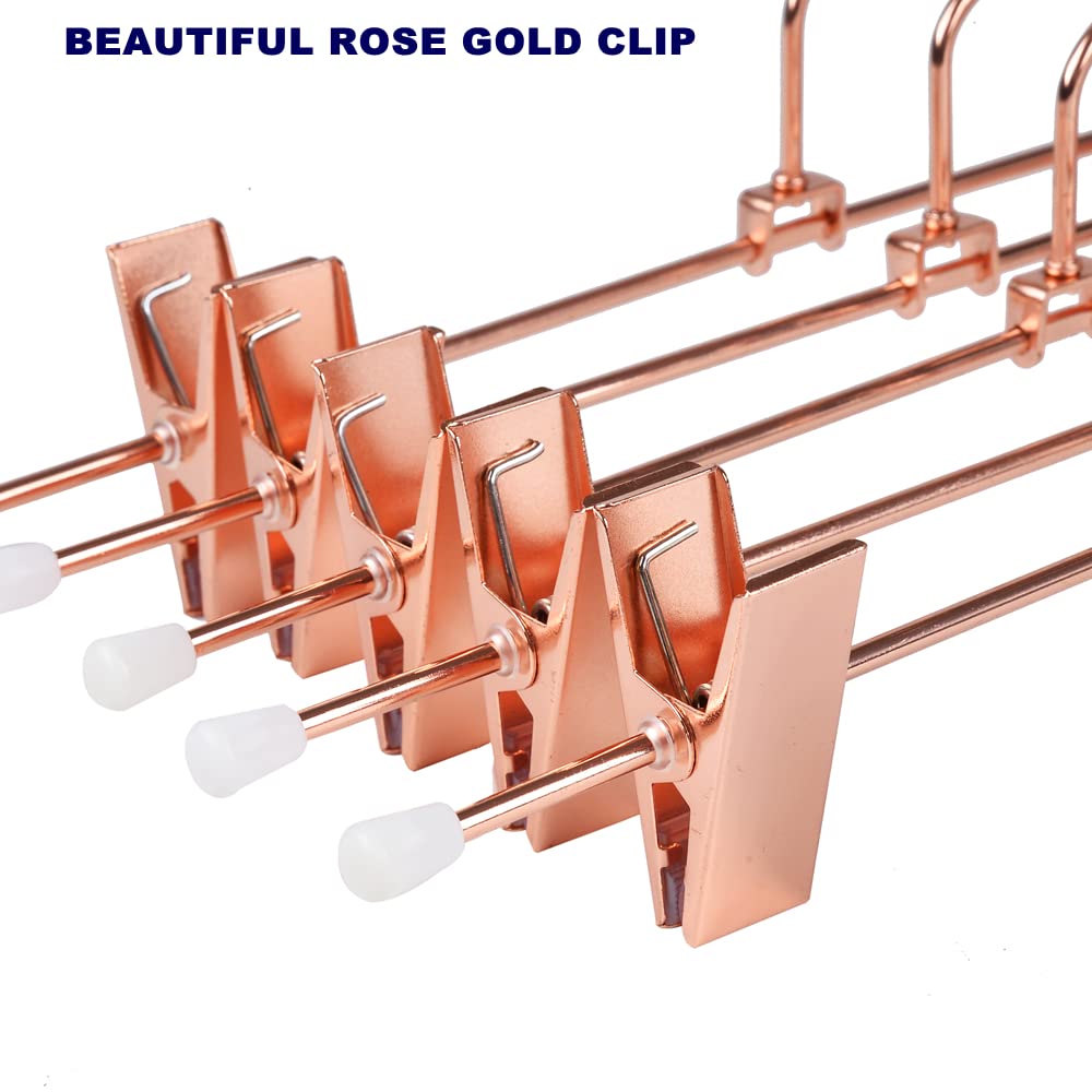 Amber Home Confezione da 24 grucce in metallo color oro rosa rame per pantaloni, gonne 30,5 cm, robuste per pantaloni con 2 clip antiscivolo regolabili e gancio girevole (confezione da 24)