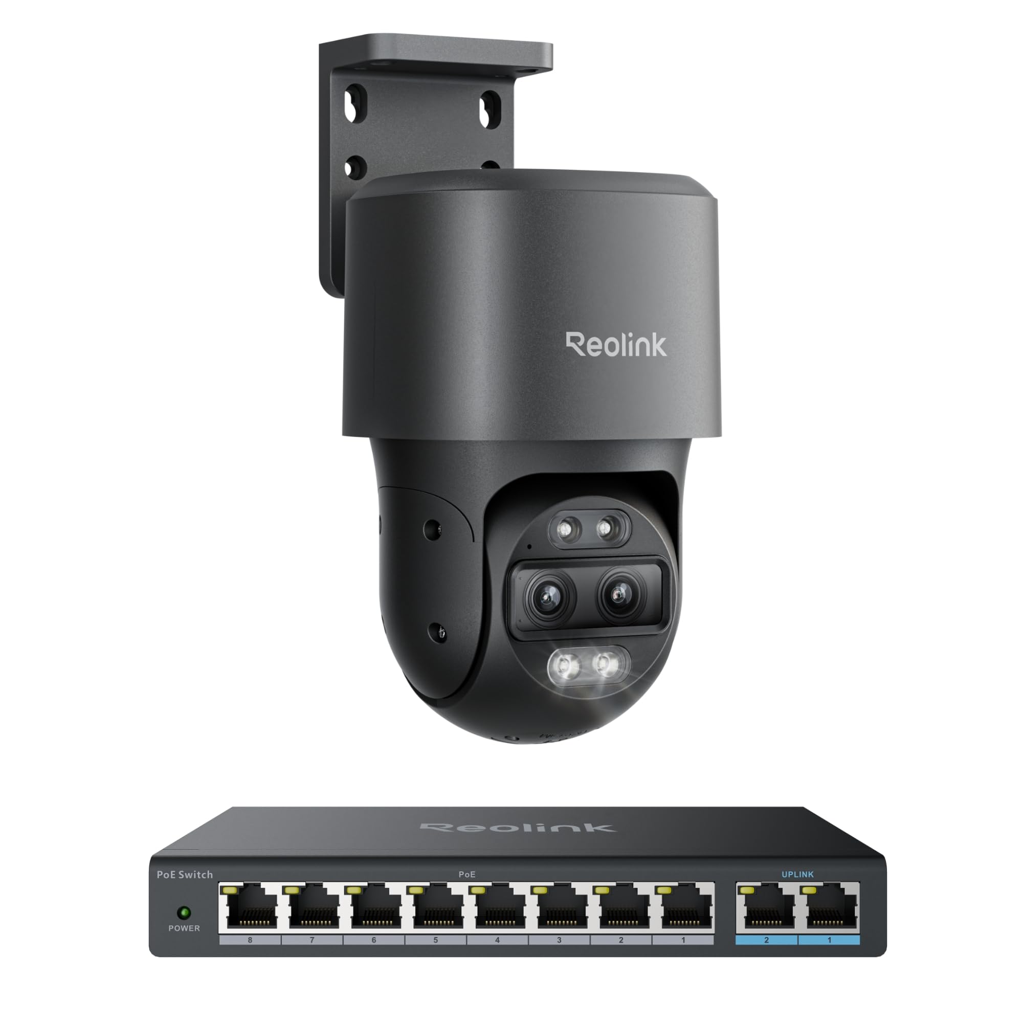 REOLINK TrackMix PoE Bundle PoE Switch, One Cable Offer Both Power and Data, 355 Pan & 90 Tilt, Auto Tracking, Smart Detection, 8MP HD Security PTZ Camera System