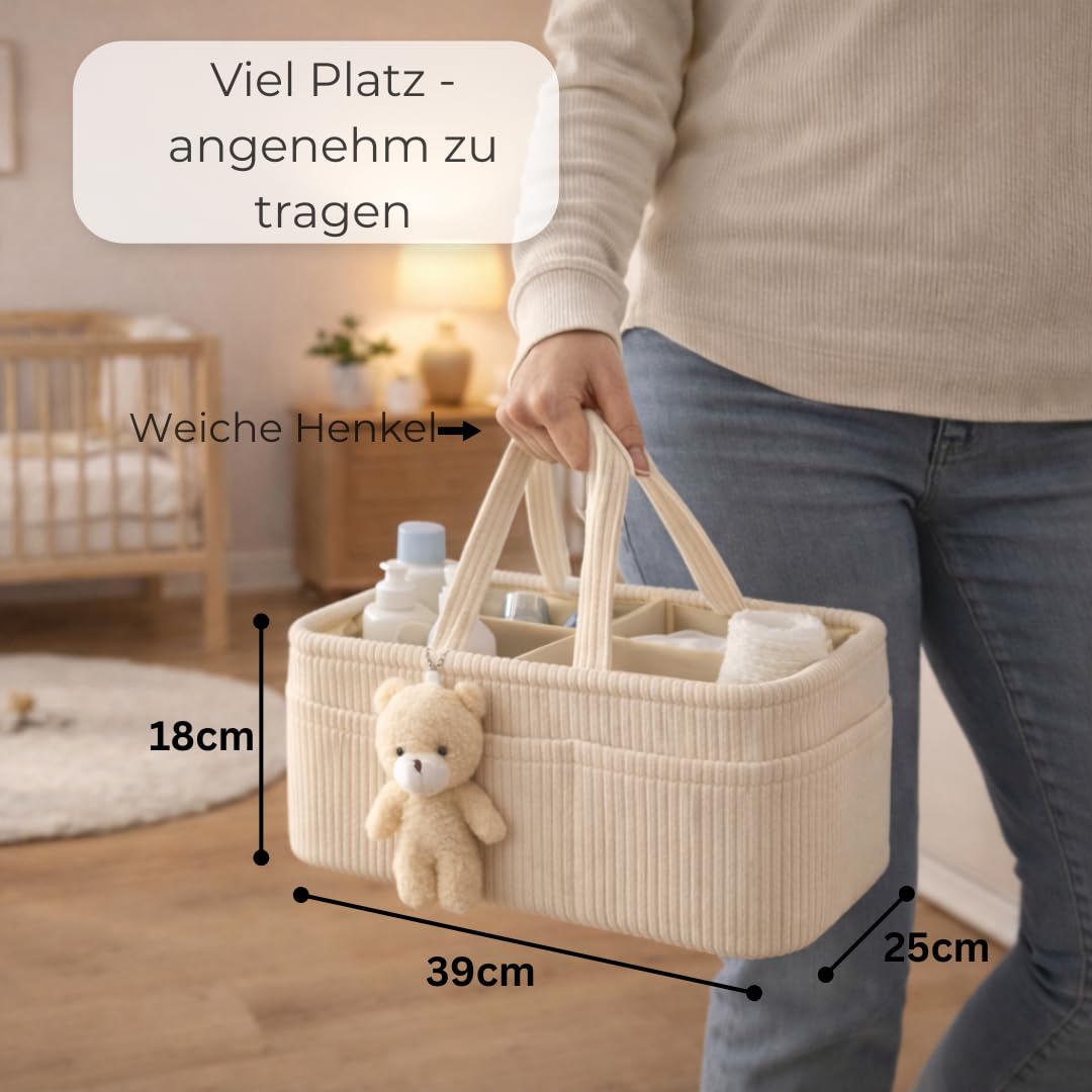 Generisch Wickelkorb Cord Beige - Wickelorganizer für Babys – Aufbewahrungskorb für Windeln, Feuchttücher und Babyartikel – Perfektes Baby Geschenk, Organizer für Wickeltisch und Wickeltasche