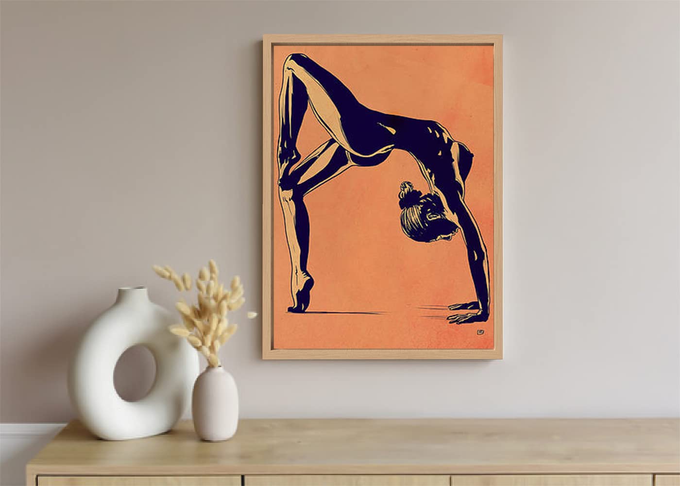 VERRE ART Printed Framed Canvas Painting for Home Decor Office Wall Studio Wall Living Room Decoration (10x14inch Wooden Floater) - Contortionist