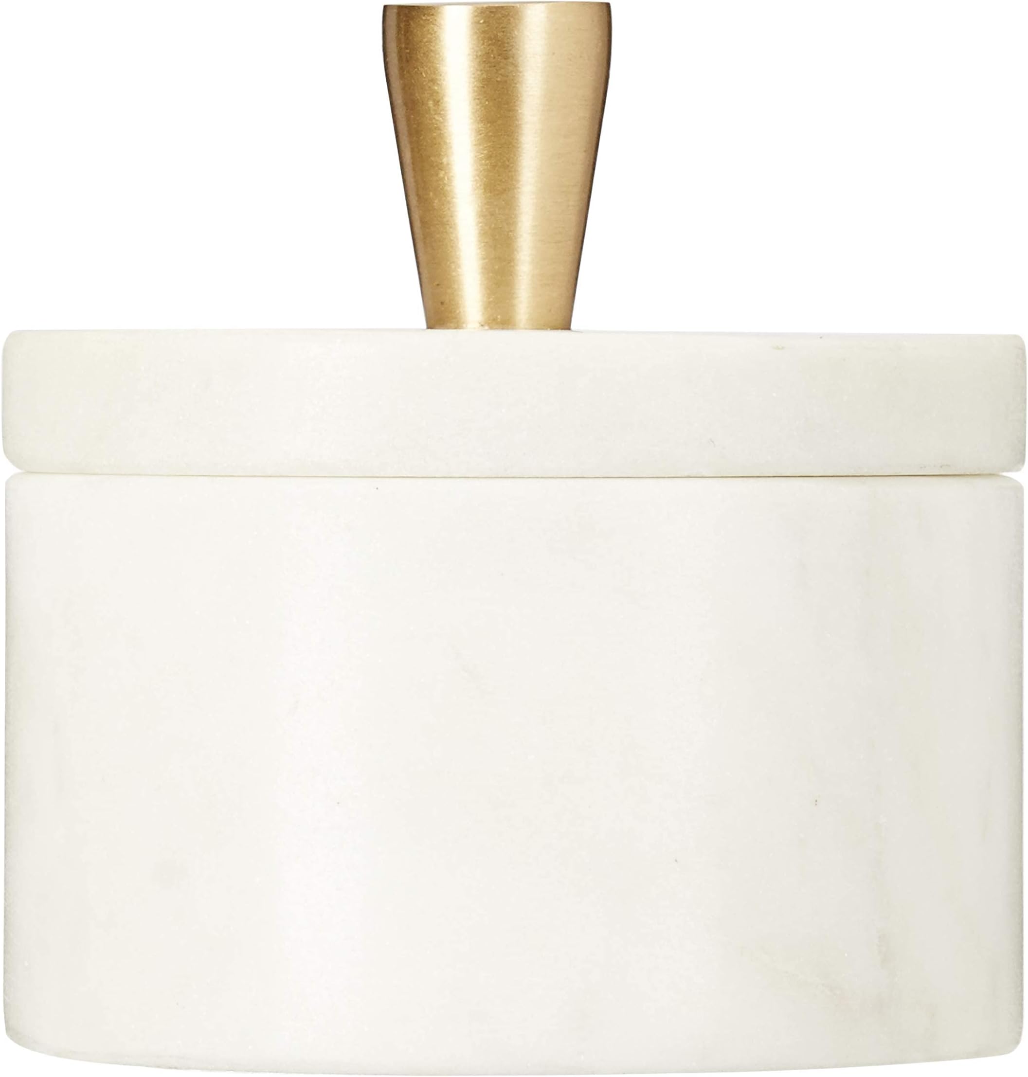 White Marble Salt Cellar with Lid and Brass Knob, 3 Inch Salt Box
