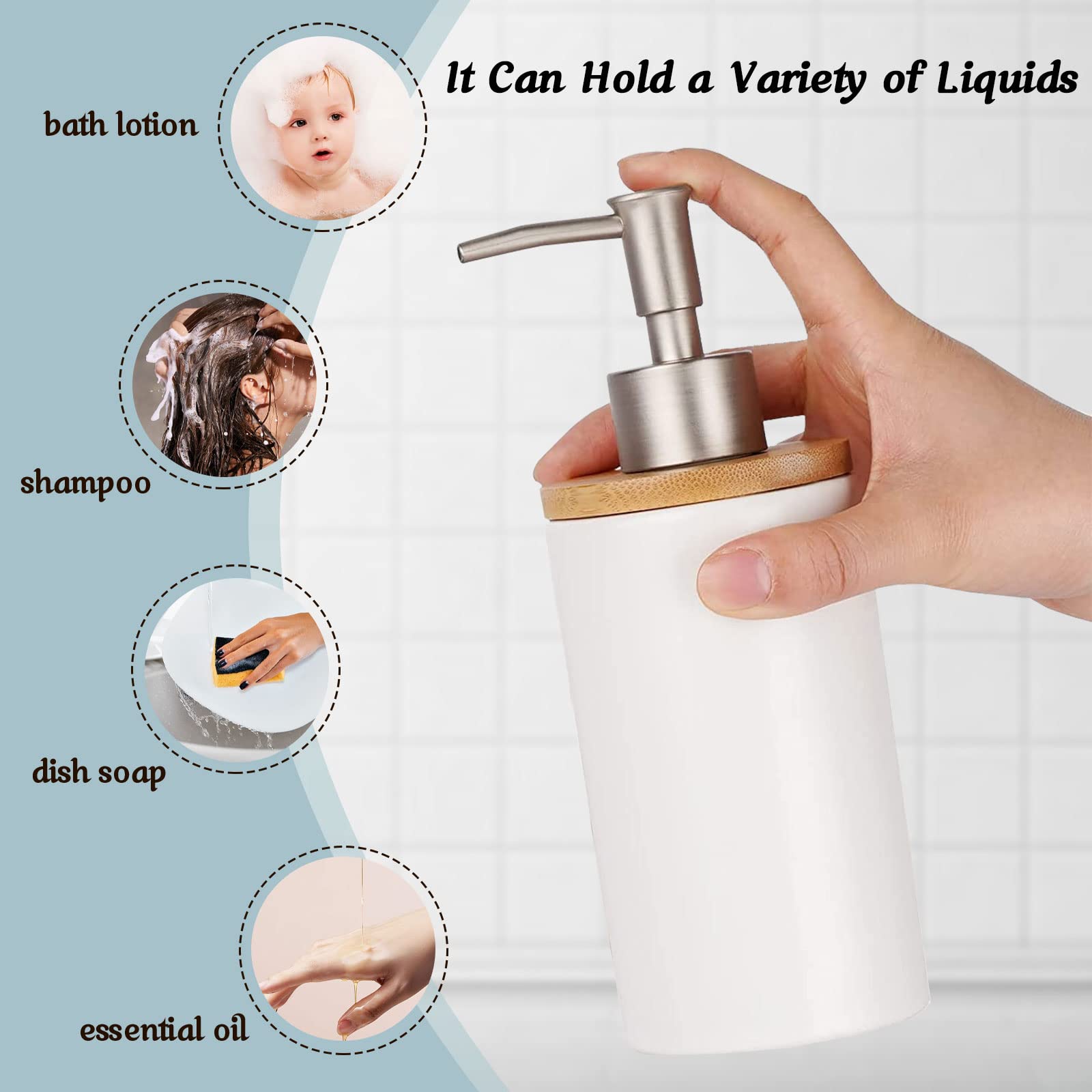 2 Pezzi Dispenser Sapone Bagno, 400ml Dispenser Shampoo e Bagnoschiuma in Ceramique, Portasapone Liquido Bagno con Pompa in Plastica, Ricaricabile Bottiglie Vuote, Dosatore Sapone Bagno per Doccia