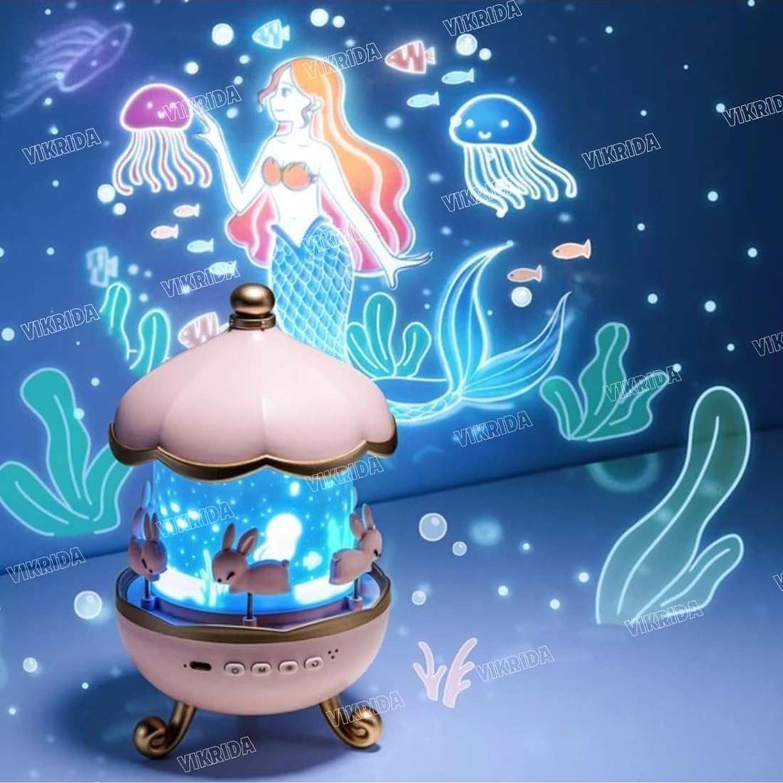 VikriDA Night Light Rabbit Sky Projector for Kids – 360° Rotating Lamp with 6 Films, 5 Colours and 1200mAh Rechargeable Battery - Image 5 thumbnail