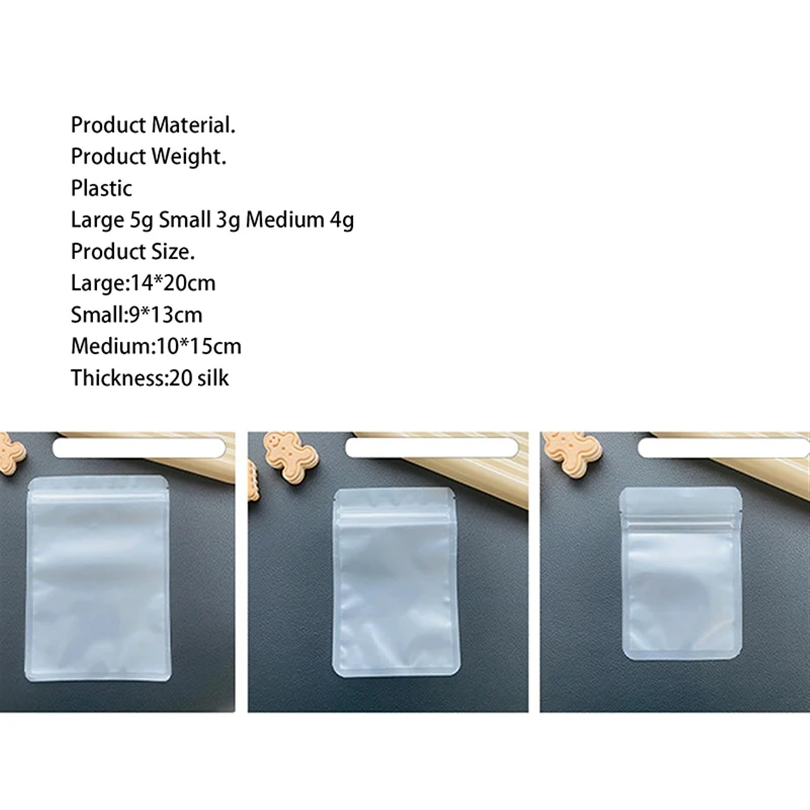 Sacchetti con chiusura a zip, Confezione da 10 sacchetti piatti con chiusura a zip, in plastica PP a prova di umidità, termosaldabili e richiudibili(10pcs L)