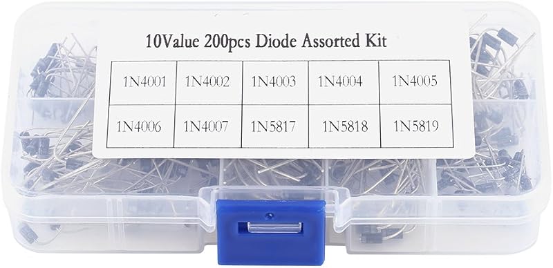 Rectifier Diode Assorted Kit 200Pcs 10 Value, Electronic Rectifying Diodes with Clear Storage Box, 1N4001~1N5819