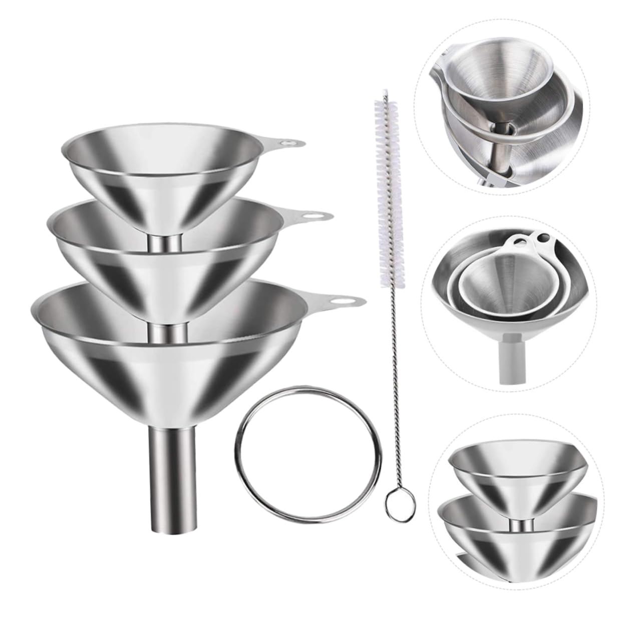 Healifty Entonnoirs de Cuisine Acier Inoxydable Large Bouche Fuite avec Brosse de Nettoyage pour Huile et Alimentaires