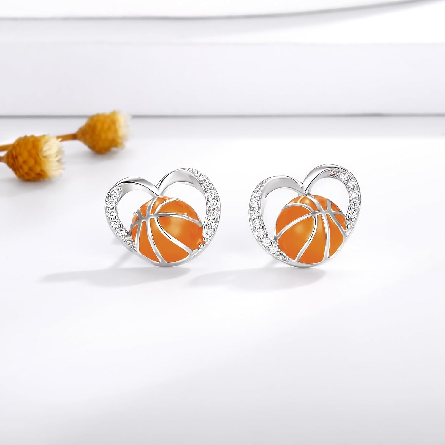 Sterling Silver Football Basketball Softball Baseball Pickleball Soccer Volleyball Tennis Ball Stud Earrings Women Sport Heart Earrings Jewelry Gifts - Image 2
