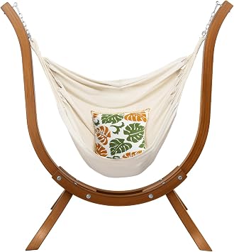 Oncloud Boho Hanging Chair Set - Modern Boho Swing Hammock Chair with Stand for Relax, Stylish Indoor Outdoor Hammock Chair with Stand, 330 LBS, Natural Natural