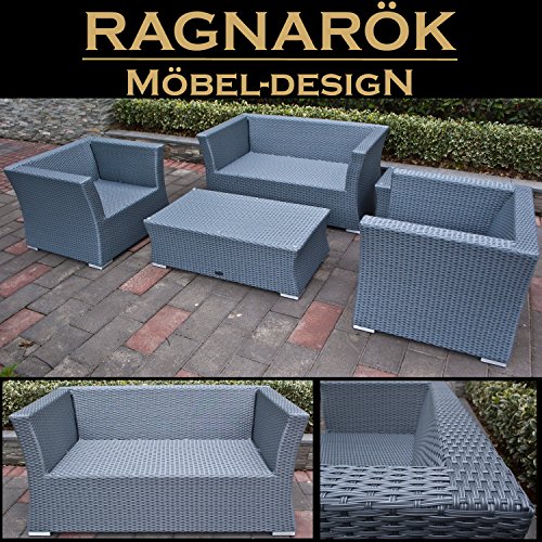 Ragnarök-Möbeldesign Lounge | In Grau | Aus PolyRattan | incl. Glas und Polster - 0634065717919 Ragnarök-Möbeldesign Lounge | In Grau | Aus PolyRattan | incl. Glas und Polster