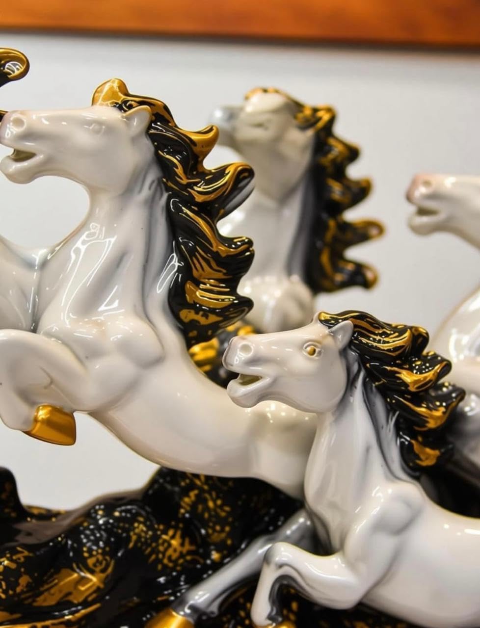 7 Running Horses Resin Statue, 19-Inch Feng Shui Horse Figurine | Horse Sculpture for Home, Office, Living Room, Entryway & Workspace Décor | Symbol of Success, Strength & Progress (White) image 5