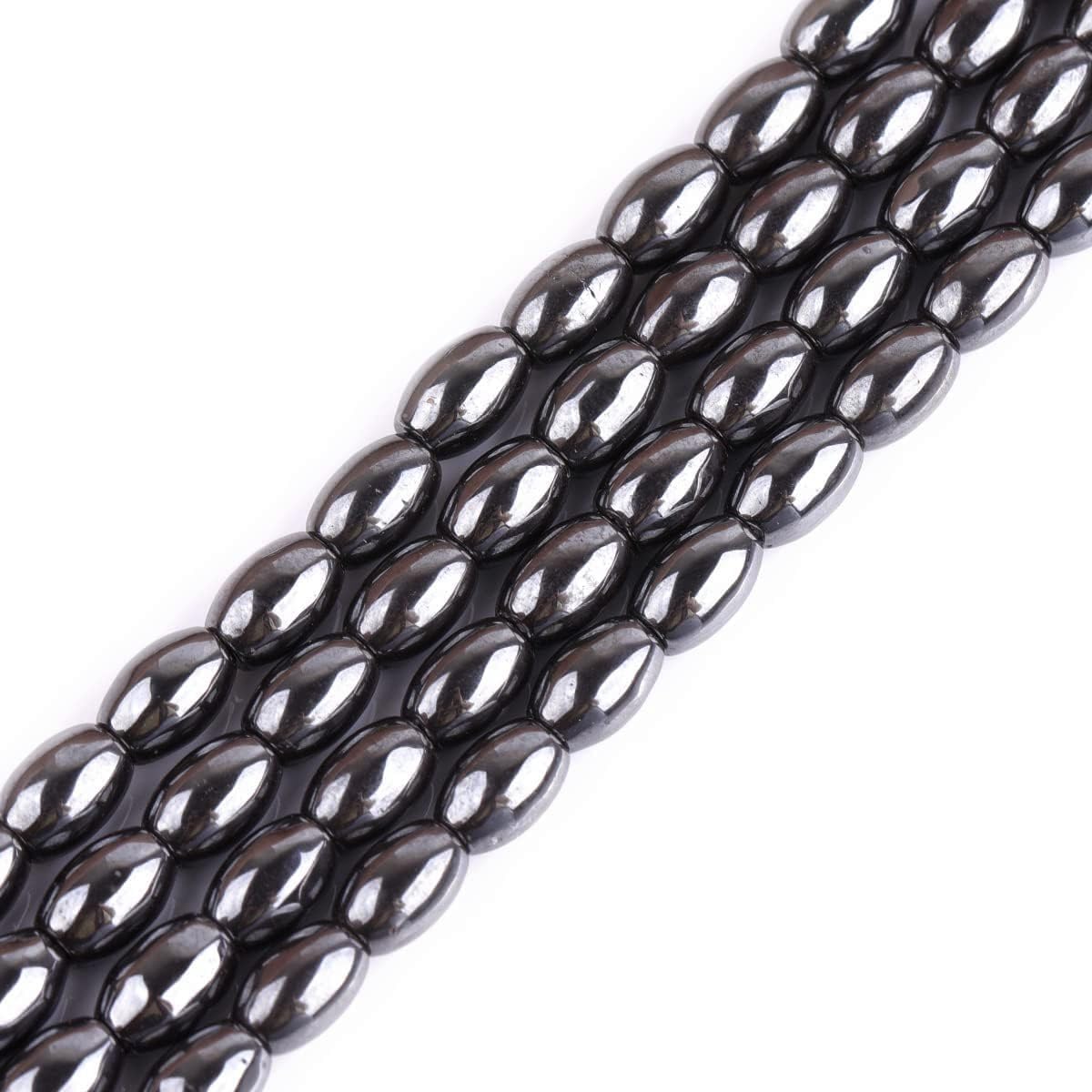 Perlin Hematite Black Beads Hematite Oval 8 mm Non-Magnetic Black 45 Pcs Gemstones 1 Strand for Jewellery Making Bracelet Necklace Earrings DIY Crafts Accessories - Image 2