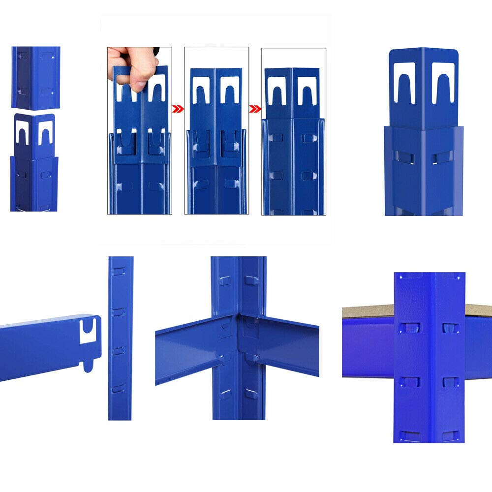 Estantes De Metal, Estanterías De Almacenamiento Pesadas, 170 X 75 X 30 Cm, 175 Kg Por Capa; Estantería Robusta Y Inoxidable, Montaje Rápido Y Estantes Ajustables, Azul