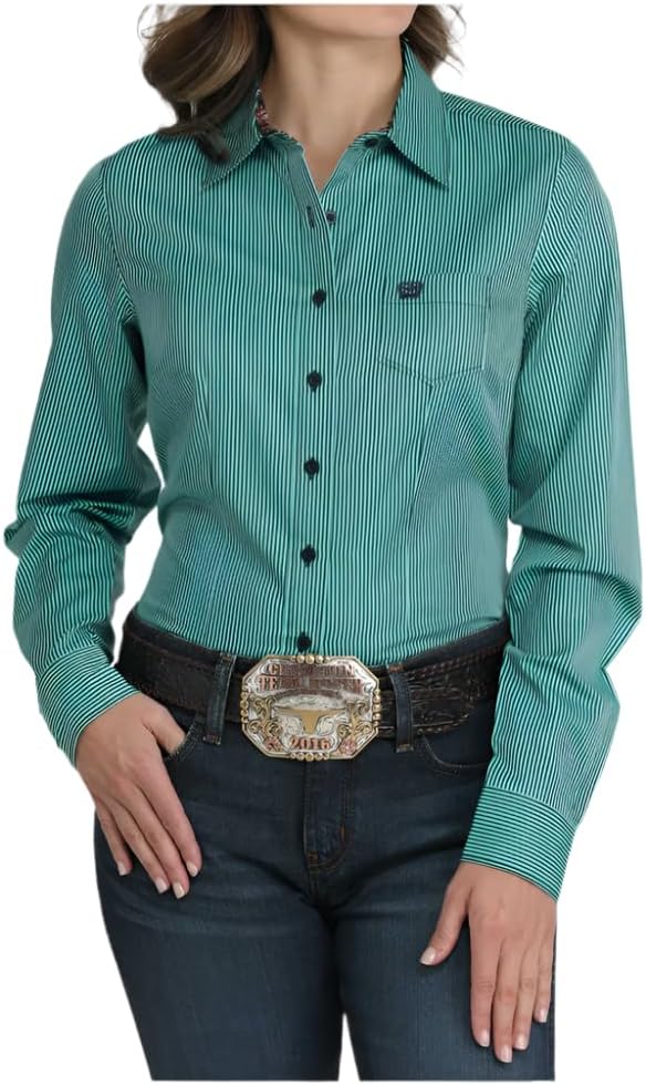 Cinch Women's Long Sleeve Button Up Western Shirt - Turquoise Stripe (US, Alpha, XX-Large)