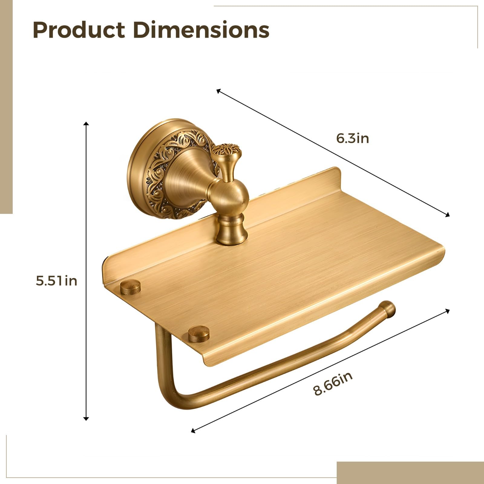 Decorazioni per il bagno in bronzo antico, rack di stoccaggio del telefono fissato al muro, mensola del telefono supporto di carta del bagno d'ottone dell'annata, supporto del rotolo del