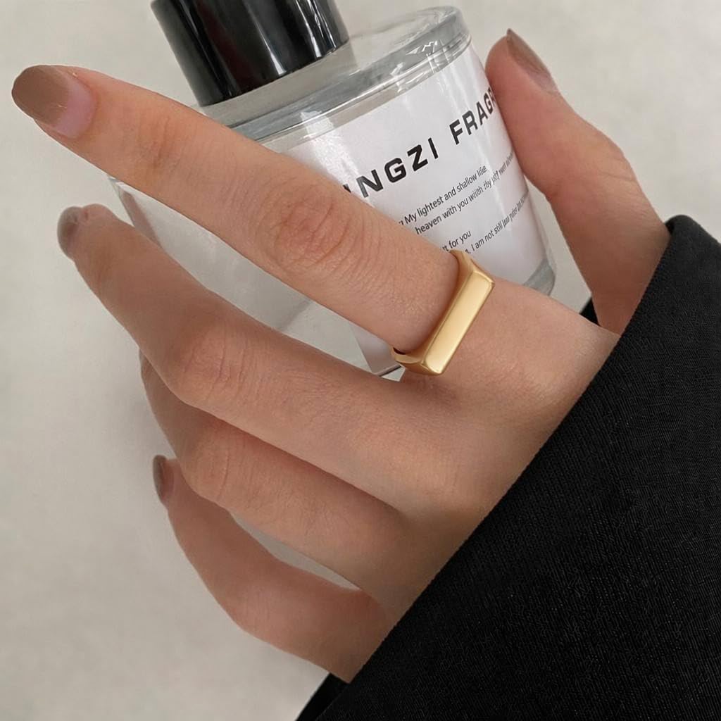 MYNENEY Stainless Steel Square Shape Signet for Men Statement Ring