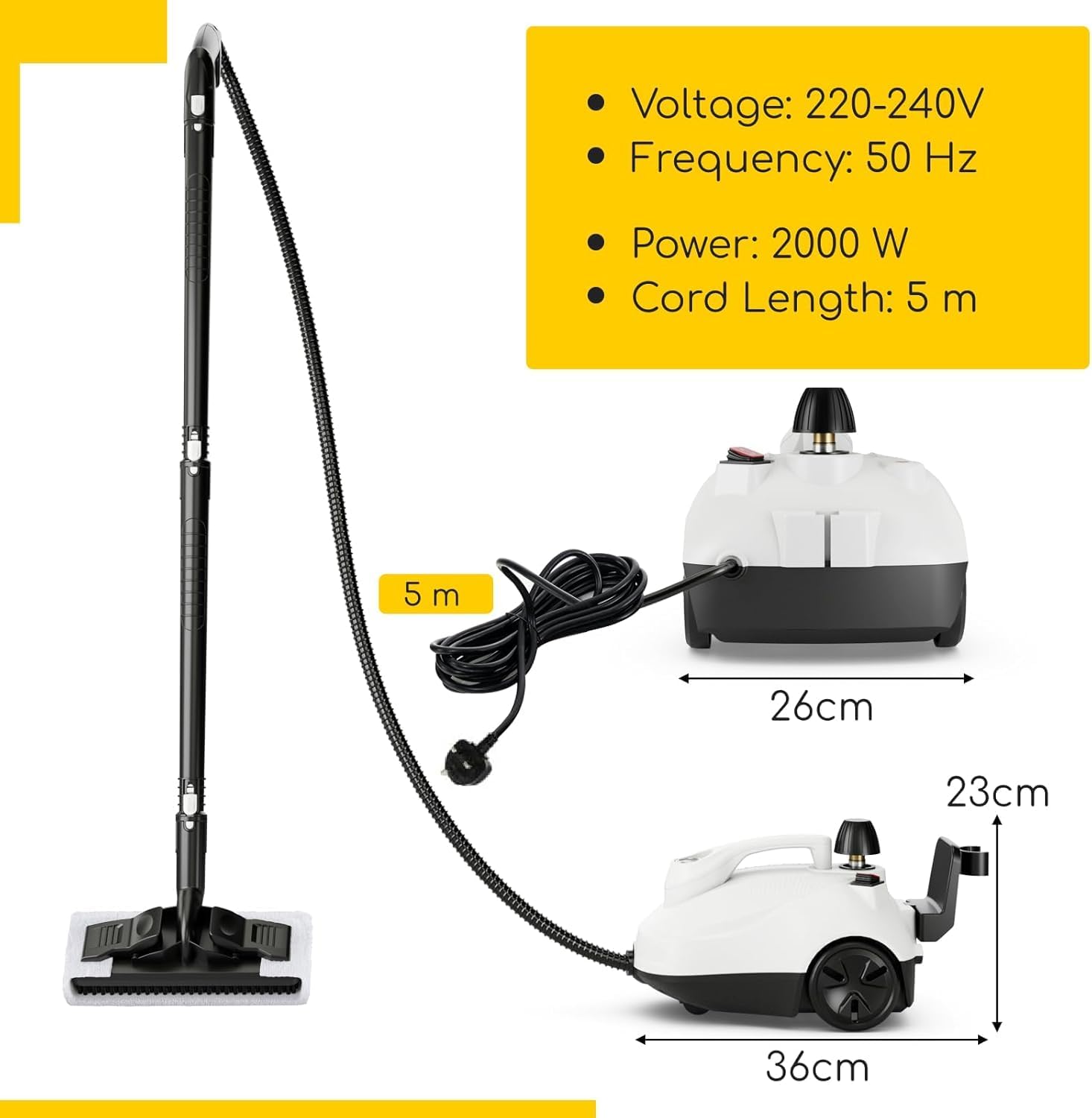 2000w Steam Cleaner, 5 Bar Handheld Steam Mop With 1.8l Tank & 15 Accessories, Multipurpose Household Steamer Cleaning Machine For Carpet Floor Window Sofa Upholstery Car, White